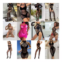 Rétro léopard résille Lingerie sous-vêtements en nylon transparent tricoté brodé dentelle Bodystocking Floral femmes Sexy sous-vêtements