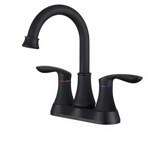 Robinet de lavabo à double poignée noir mat à 3 trous, montage sur plan, avec disque en céramique - Product Image 3