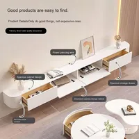 Meuble TV moderne et minimaliste flottant en bois massif Table basse murale en dalle de roche pour petit salon Vases en céramique et porcelaine