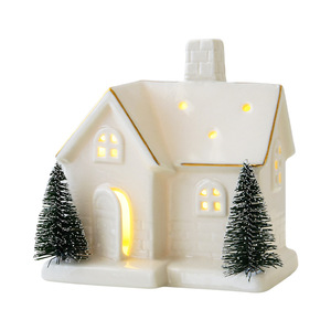 Adornos Navideños Creativos de Cerámica con Forma de Casa de Nieve Luminosa, Decoración de Escena de Casa de Nieve, Adornos Pequeños para Escritorio - Product Image 1