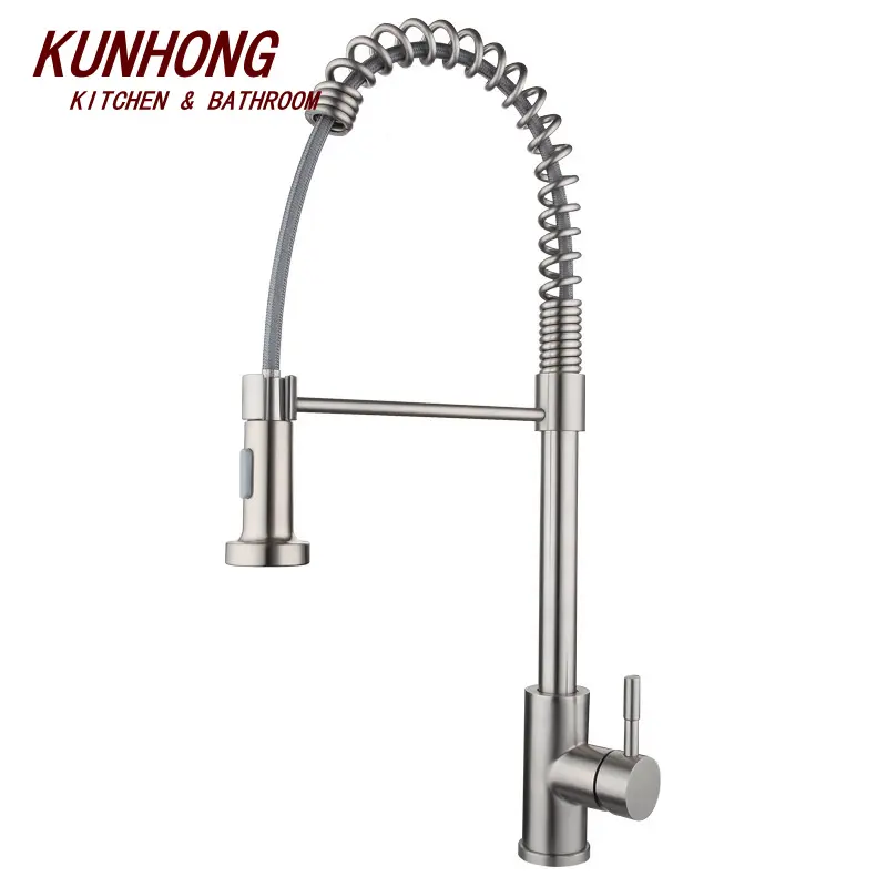 Wholesale Stainless Steel 304 Deck Mount Pull-Down Spring Faucet Commercial Residential Kitchen Faucet