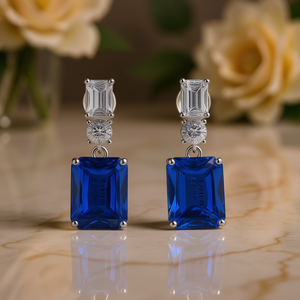 Boucles d'oreilles pendantes Mikimoto E2743 en cristal bleu, monture griffe en argent 925, bijoux de fête classiques géométriques pour femme - Product Image 2