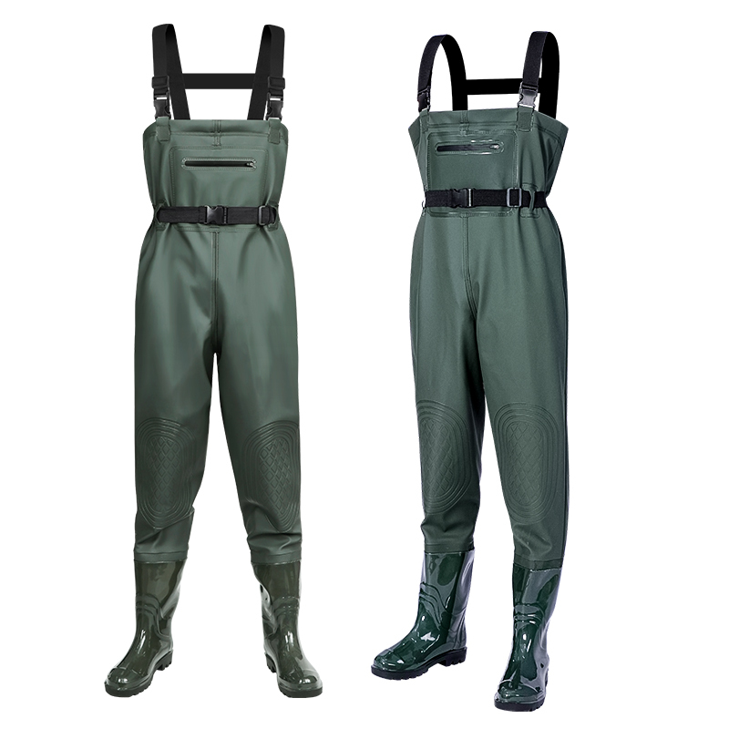 Waders verts avec tissu épaissi aux genoux