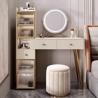 Table de maquillage moderne en bois blanc, meubles de chambre à coucher, grand miroir lumineux avec 4 tiroirs et chaise, coiffeuses