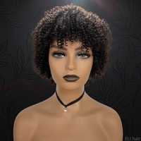 Perruques Courtes Afro Kinky 100% Cheveux Humains Péruviens Noirs Naturels, Perruque Tendance en Stock, Cheveux Péruviens Pré-coupés avec Dentelle