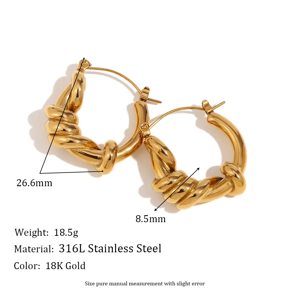 Fanhua Earring New 18k Gold Plated Hypoallergenic Stainless Steel Vintage O Irregular Knotted Women Earrings Valentine s Day