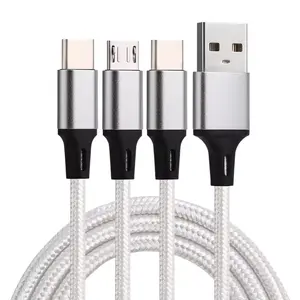 Kabel data usb pengisi daya Cepat 3 in 1, kabel usb nilon kepang warna-warni 3 kaki 6 kaki 10 kaki untuk iphone