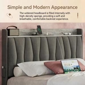 <span class=keywords><strong>Lit</strong></span> King Size Moderne de Luxe en Velours avec Cadre Rembourré, Plateforme Double, Tête de <span class=keywords><strong>Lit</strong></span> LED Intelligente et Port USB Intégré - Product Image 3