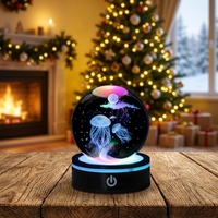 Bola de Cristal Grabada en 3D, Lámpara Nocturna con Interruptor Táctil LED, Personalizable al por Mayor, Decoración para el Hogar, Regalo, Compatible con USB y Alimentación por Batería