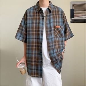 Camisas <span class=keywords><strong>de</strong></span> Manga Corta con Botones <span class=keywords><strong>para</strong></span> <span class=keywords><strong>Hombre</strong></span>, Tallas Grandes y Altas, 10XL, Blusa a Cuadros, Estilo Coreano y Japonés - Product Image 4
