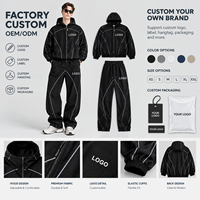 Ensemble de survêtement à capuche pour homme, veste zippée intégrale et pantalon de jogging, avec bandes réfléchissantes, tenue de sport deux pièces, OEM ODM, 100% polyester
