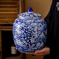Pot à thé en céramique bleu et blanc de Jingdezhen, style chinois, hermétique, pour le stockage du thé Puer, anti-humidité