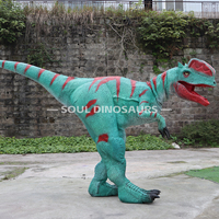 Costume de dinosaure mécanique bleu à double couronne, avec cadre métallique et peau en silicone, pour événements, parcs d'aventure, musées, pour adultes