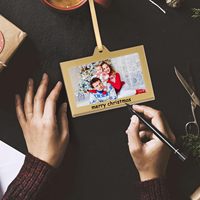 Support d'affichage photo suspendu personnalisé en acrylique transparent double face de 3 pouces avec bordure dorée écologique WALYIELD pour cadeau