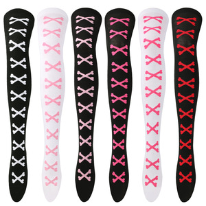 Calcetines hasta la rodilla para mujer, color negro, rojo, blanco, con estampado digital, transpirables, para uso diario, por encima de la rodilla - Product Image 5