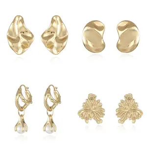 Classic Vintage 18K Gold Plated Stud Earrings Uneven Unique Design S925 Silver Plated Stud Earrings Fashion Jewelry