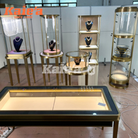 Kustom perhiasan kaca kelas atas etalase otomatis berputar menara tampilan konter untuk etalase perhiasan