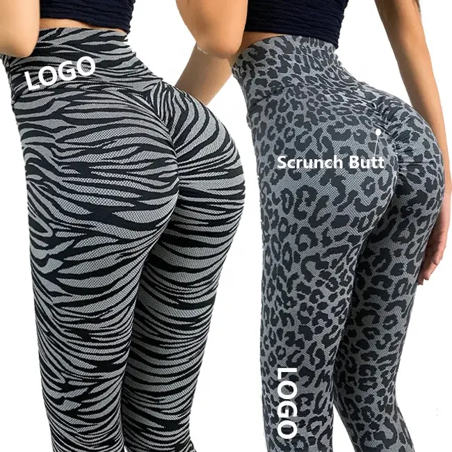 Free Sample Women Animal Print Tights Active Wear Butt Lift Sports High Waist Fitness Zebra/Leopard Print Yoga Leggings