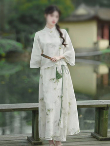 Nueva fábrica china <span class=keywords><strong>tradicional</strong></span> <span class=keywords><strong>mujer</strong></span> damas hanfu media falda <span class=keywords><strong>qipao</strong></span> conjunto de dos piezas mujeres verano Maxi vestido de talla grande cheongsam - Product Image 6