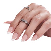 Faux ongles à presser Qianya, French Manucure, 30 pièces, couleur nude, forme amande, en acrylique, longs, style euro-américain, vente en gros