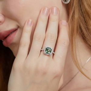 <span class=keywords><strong>Anello</strong></span> Norelle in Agata Verde con Taglio <span class=keywords><strong>Smeraldo</strong></span>, <span class=keywords><strong>Argento</strong></span> Sterling 925, Gioiello Unico con Moissanite, Regalo Perfetto - Product Image 3
