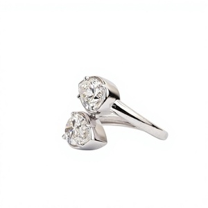 DEF Color VS VVS Clarity 10K 14K 18K Solid Gold Pear Cut Lab Grown Diamond Toi Et Moi Double Pear Diamond Ring Wrap Style Ring - Product Image 3