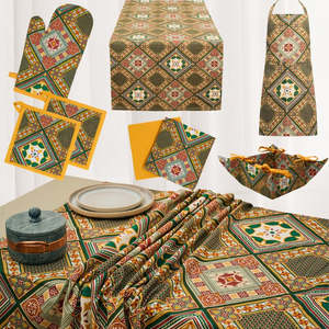 Set da cucina in piastrelle di cemento rosso da 9 pezzi decorazione tradizionale per la tavola e accessori colorati 140x240 piastrelle per la tua cucina - Product Image 1