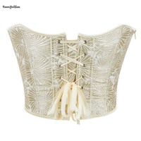 Femmes grande taille S-XXXL 17 arêtes de poisson cuir Corset dentelle or paillettes Bustier haut côté fermeture éclair fermeture serré Corselet