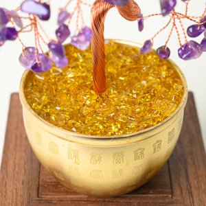 Arbre à Argent en Cristal Naturel Fait Main avec Bol Plaqué Or et Éclats d'Améthyste pour le Feng Shui - Product Image 6