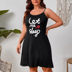 Vêtements de nuit pour femmes grande taille chemise de nuit à bretelles spaghetti noires avec motif coeur texte imprimé pyjamas en polyester pour la nuit d'été - Product Image 1
