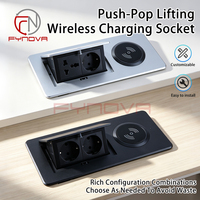 Prise de courant escamotable EU Schuko 15W avec charge sans fil USB-C USB-A, prise de bureau encastrée en aluminium pour table de conférence et bureau