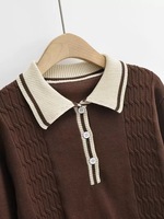 Pull en tricot personnalisé pour femmes à manches longues, col polo, pull en tricot de style Preppy pour femmes, bouton de couleur contrastée, pull en tricot pour femmes