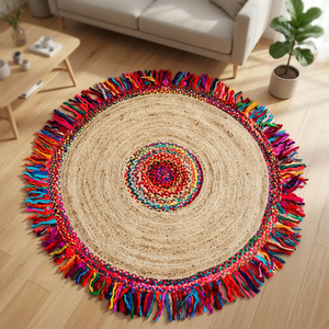 Handmade Braided Multicolor Jute <b>Carpets</b> & Rugs From India Customized Size Chindi Sisal Jute Style Rugs Hemp <b>Carpets</b> with Fringe - Product Image 2