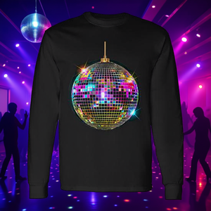 Camiseta de Manga Larga con Diseño de Bola de Discoteca, Estilo Retro Vintage, Color Negro - Product Image 3