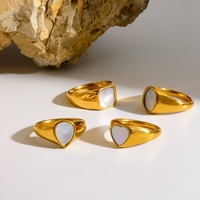 Cincin Aksesoris Wanita Berlapis Emas Asli Anti Luntur dari Baja Tahan Karat dengan Desain Geometris Hati, Perhiasan Berkualitas Tinggi