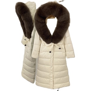 Nouvelle veste d'hiver en duvet pour <span class=keywords><strong>femme</strong></span> avec col en fourrure de renard 2026, <span class=keywords><strong>longue</strong></span>, sous le genou, à lacets, taille cintrée, amincissante - Product Image 4