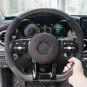 Gloss Black Top Strip Carbon Fiber Shift Paddle Alcantara Leather Steering Wheel For Mercedes Benz S C Class C63s C55 GLA45 AMG