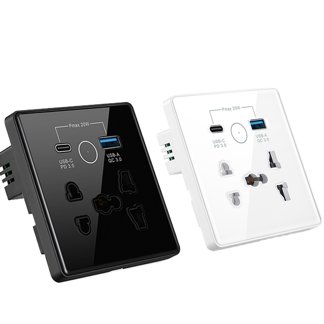 Universal App Remote Control EU USB Fast Charger Type-C WiFi Smart Wall Socket 2 Outlets Glass Panel Work for Tuya Alexa