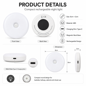 Rechargeable Motion <b>Sensor</b> Night <b>Light</b> PIR LED Lamp with 4 Colors RGB Gradient Magnetic Base Type-C Charging for Bedroom Closet - Product Image 6