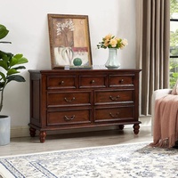 MINIS Commode en bois massif brun antique de style américain, armoire latérale rétro, 9 tiroirs, multifonctionnelle, chambre à coucher/salon