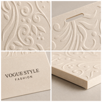 Étiquette de vêtement en papier personnalisable OEM, motif floral en relief, type panneau, avec épingle anti-effraction, écologique, de qualité supérieure
