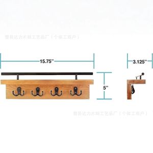 Solid Wood Wall <b>Shelf</b> With <b>Hooks</b> For Keys And Mail Storage Office Organizer Rectangle Wall Mounted Type - Product Image 4
