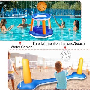 Ensemble de jouets aquatiques gonflables : filet de volley-ball, paniers de basket flottants, jeu de natation pour enfants et adultes, installations aquatiques amusantes - Product Image 6