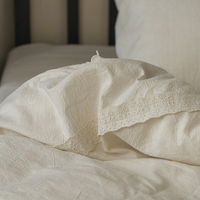 Parure de lit en coton et lin lavé style vintage, taille Queen, housse de couette et taies d'oreiller à texture froissée naturelle pour la maison et l'hôtel