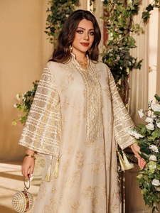 R-367 <span class=keywords><strong>Abaya</strong></span> Marocchina con Pizzo e Paillettes Ricamate Floreali per Donne Abbigliamento Tradizionale Islamico per Eid e Ramadan - Product Image 4
