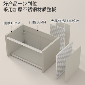 Meuble de salle de bain en acier inoxydable titane italien avec vasque en céramique couleur café au lait résistant à l'humidité - Product Image 5