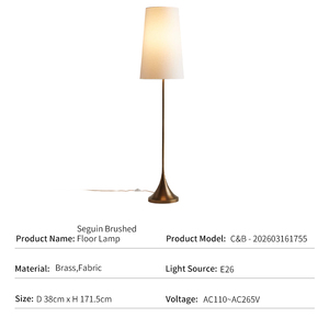 <span class=keywords><strong>Lampadaire</strong></span> en laiton moderne de luxe pour hôtel, style nordique, abat-jour en tissu, LED E26, vente en gros d'usine, lampe transfrontalière Seguin - Product Image 4