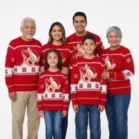 Pull tricoté familial personnalisé style européen et américain pour l'automne-hiver, motif renne et flocon de neige, tenue de Noël parent-enfant