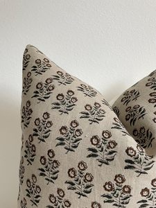 Federa in lino Beige con stampa floreale marrone Design retrò per divano soggiorno aggiungere calore alla decorazione della casa - Product Image 5