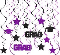 Décorations suspendues en spirale violettes et noires pour la remise des diplômes, guirlandes de félicitations pour la fête de remise des diplômes, décorations suspendues au plafond